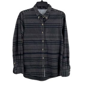 Peau De Loup x Wildfang Gray Black Striped Contrast Stitching Button Up Women XS
